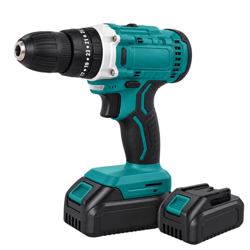 Taladro inalámbrico Bomtex TEX-6704 de 21 V con dos baterías y caja original.