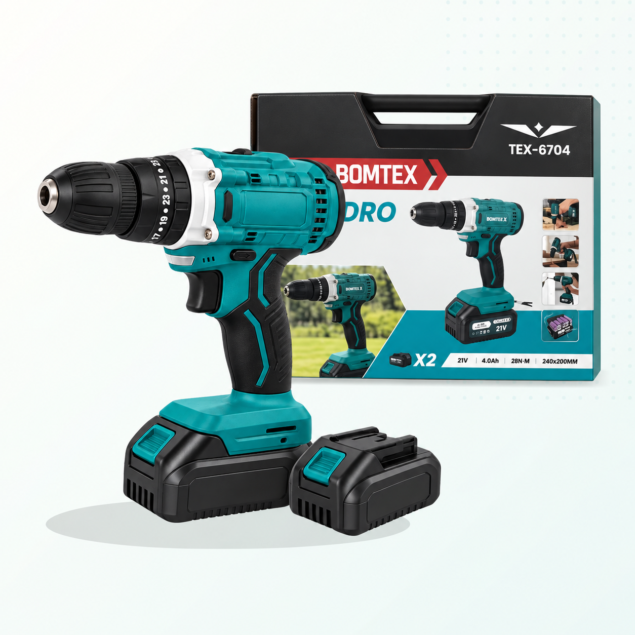 Taladro inalámbrico Bomtex TEX-6704 21V con 2 baterías - Imagen 3